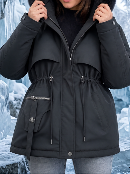 Anaya Faux Fur Trim Quilted Parka - Black