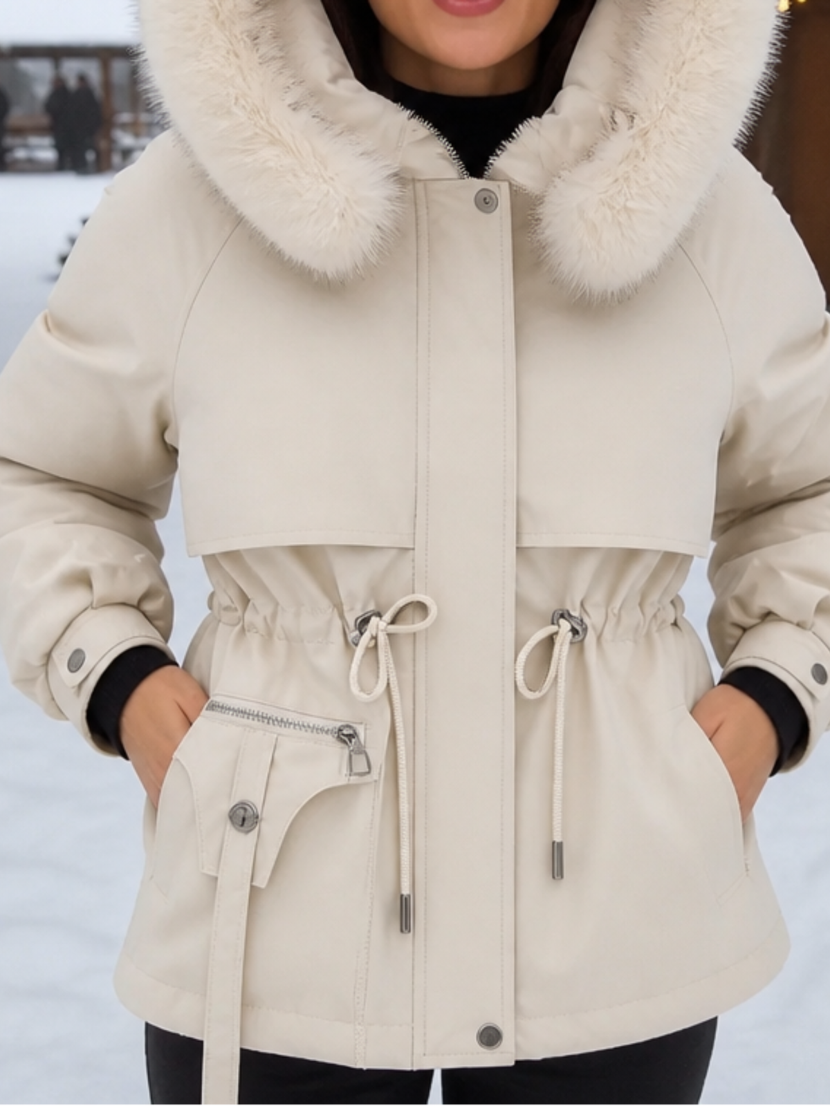 Anaya Faux Fur Trim Quilted Parka - Ivory