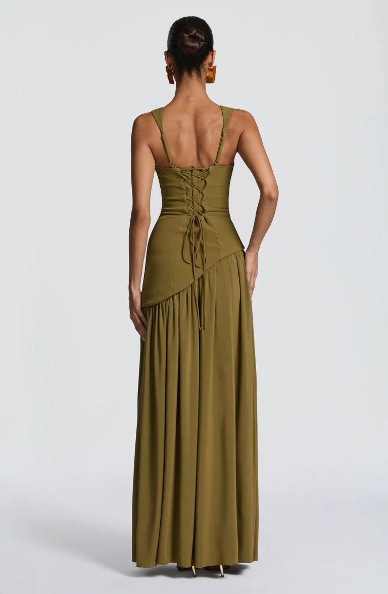 Anja Satin Square-Neck Maxi Dress