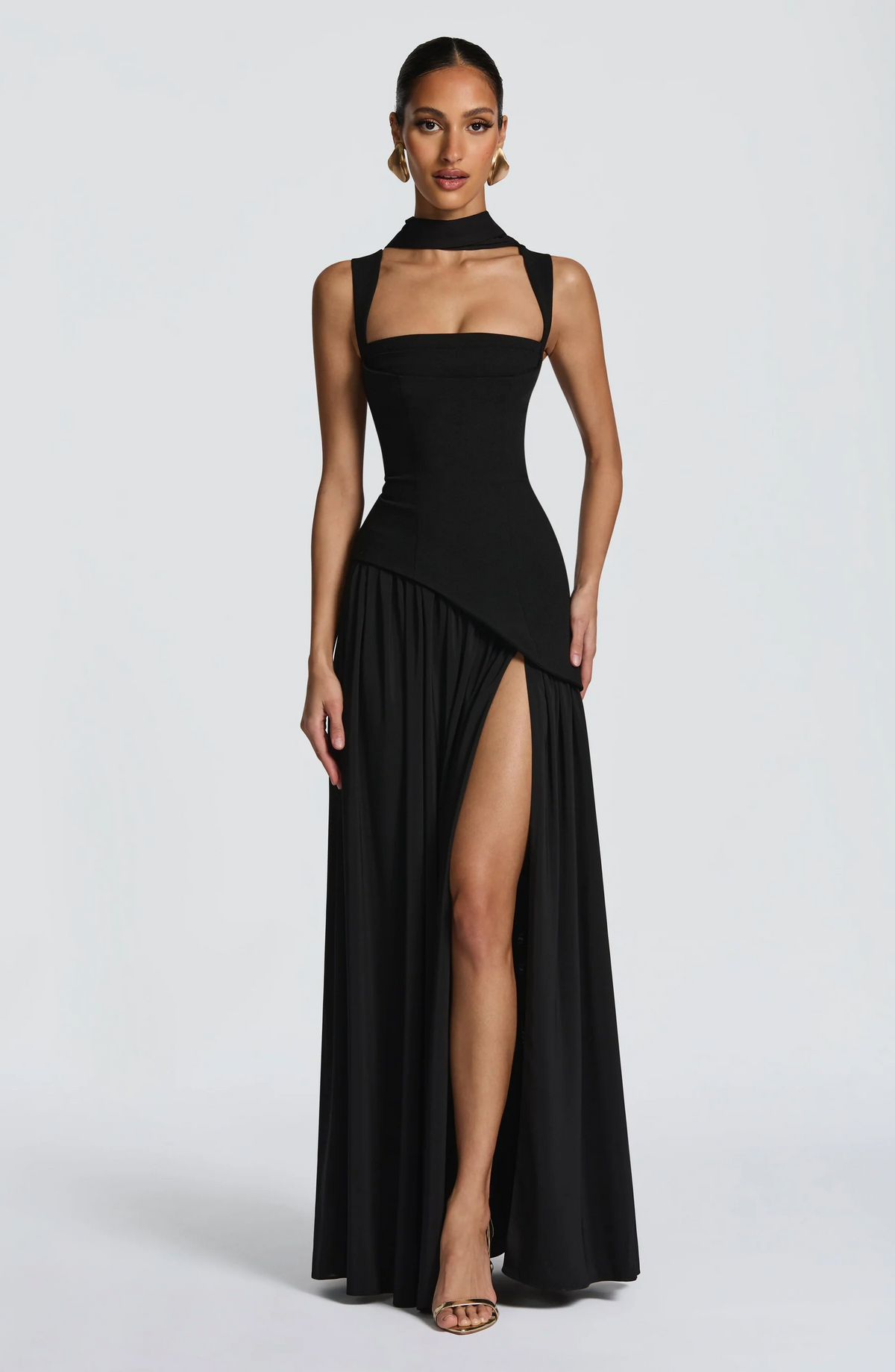 Anja Satin Square-Neck Maxi Dress - Black