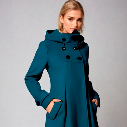 Annalee A-Line Funnel Neck Coat - Teal