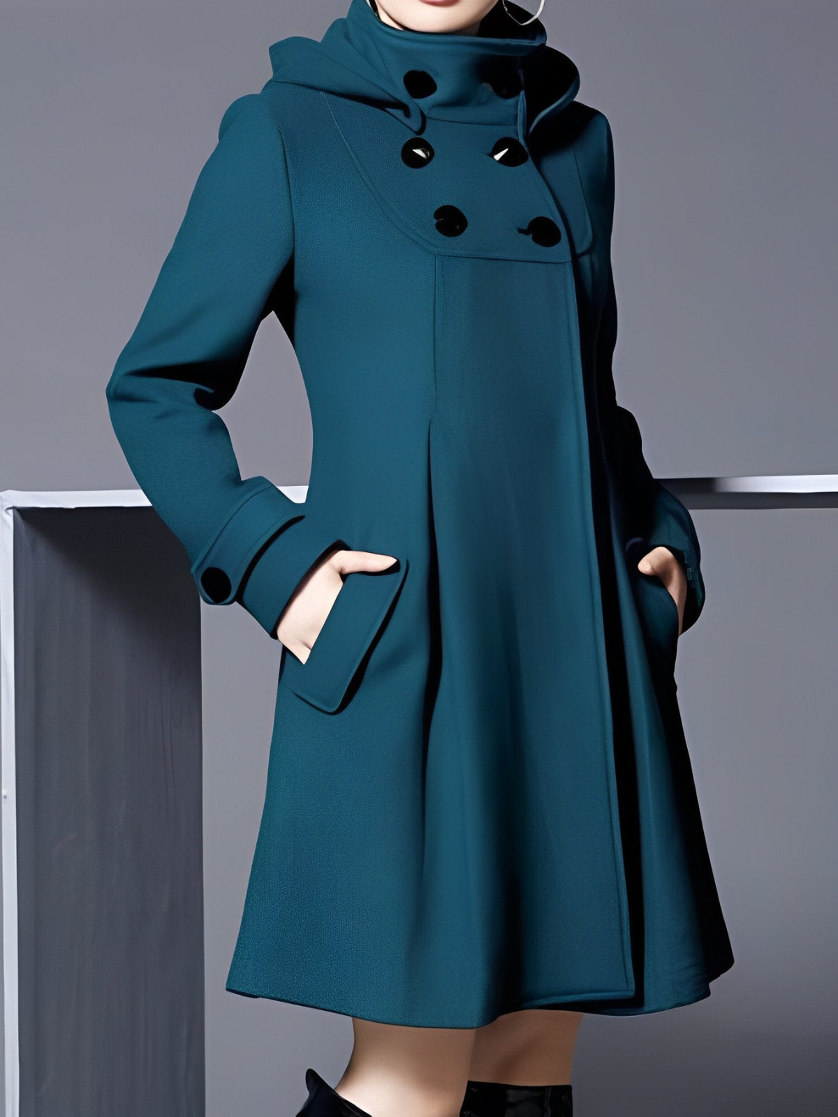Annalee A-Line Funnel Neck Coat - Teal