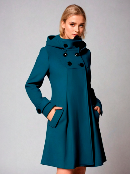 Annalee A-Line Funnel Neck Coat - Teal