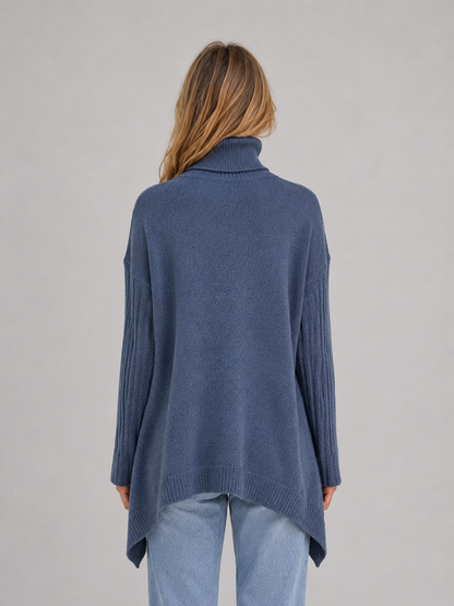 Ansley Roll Neck Oversized Longline Sweater - Blue