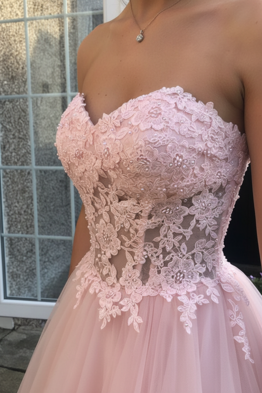 Anthea Lace Tulle Gown - Blush