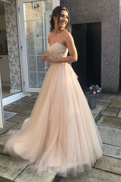 Anthea Lace Tulle Gown - Champagne
