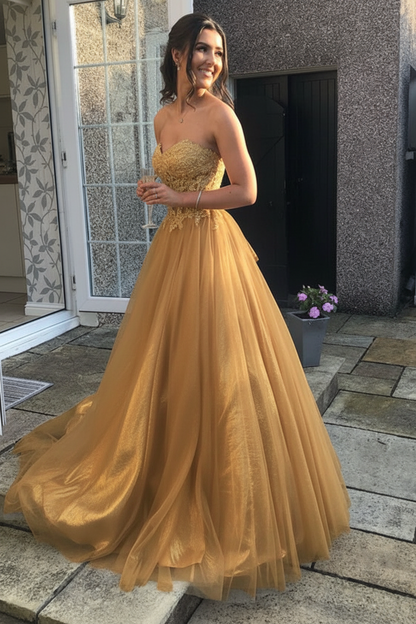 Anthea Lace Tulle Gown - Gold