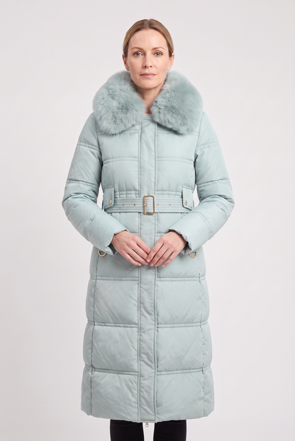 Astera Contrast Collar Longline Puffer Coat - Sage