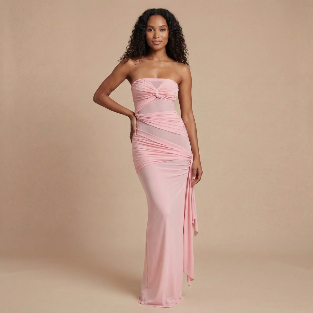Women's Blush Pink Strapless Ruched Maxi Dress – Amari The Label