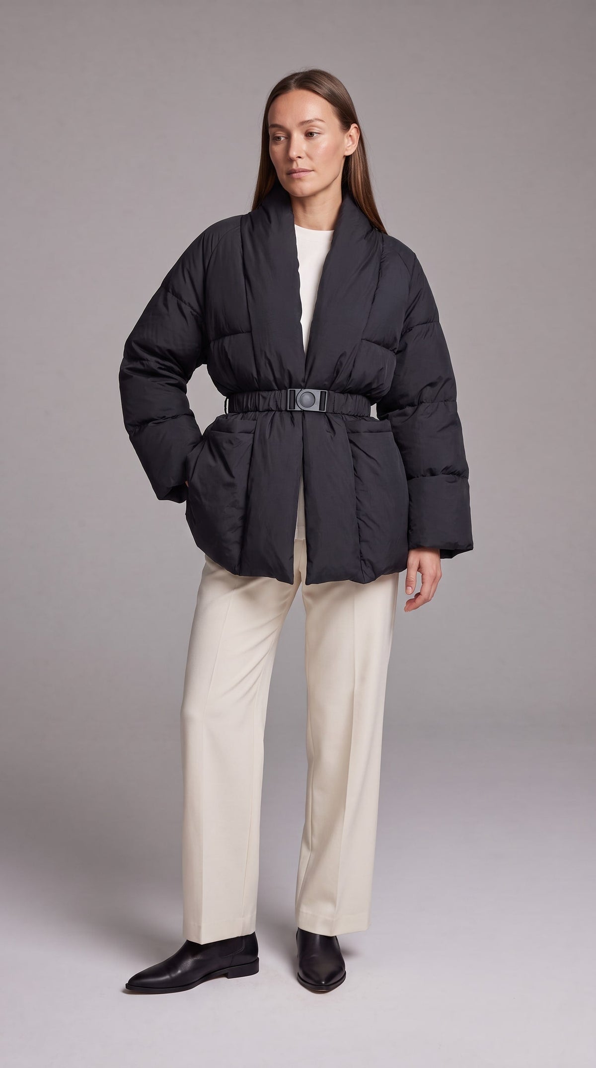 Avonlea Belted Quilted Puffer Coat - Black
