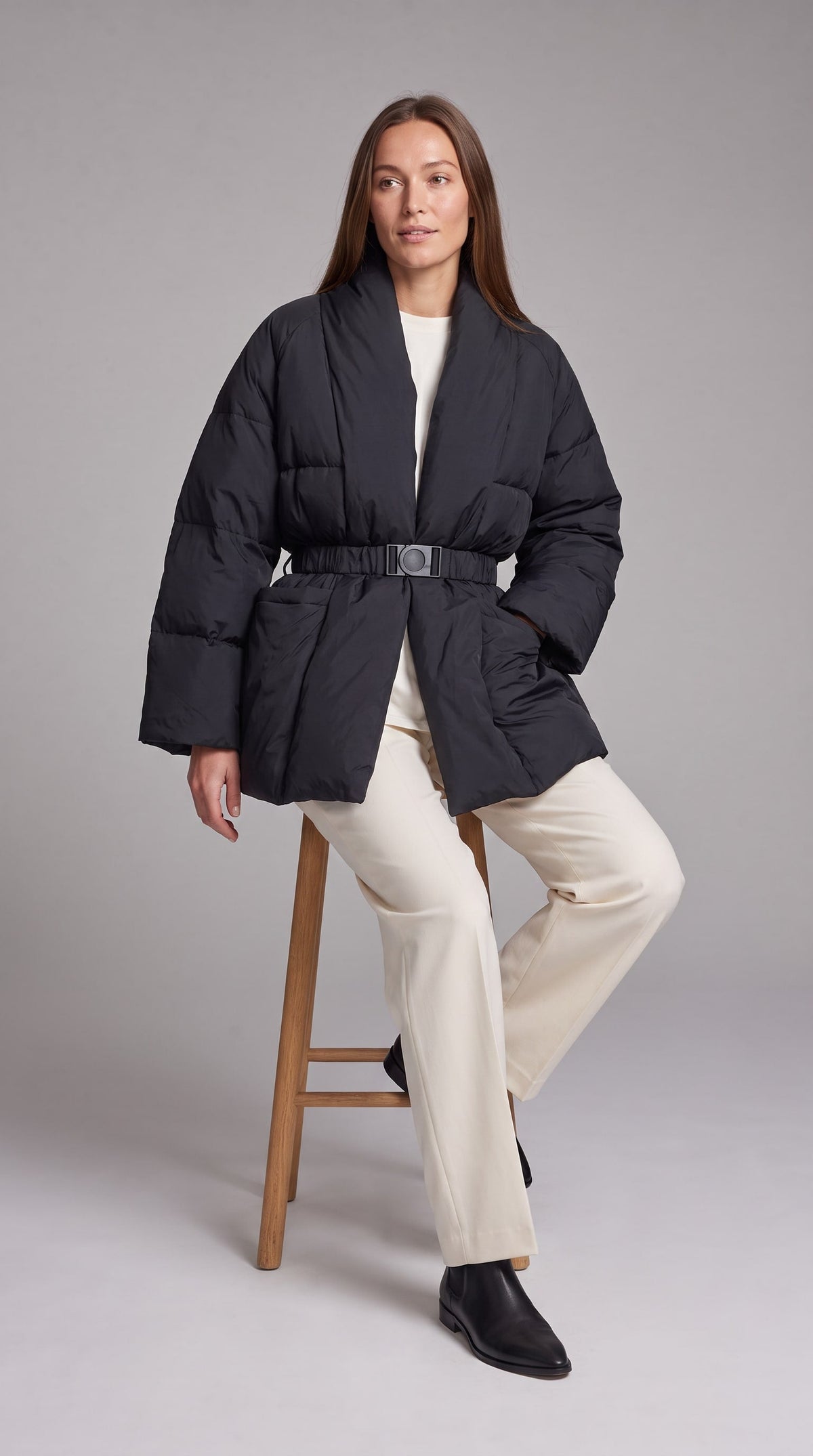 Avonlea Belted Quilted Puffer Coat - Black