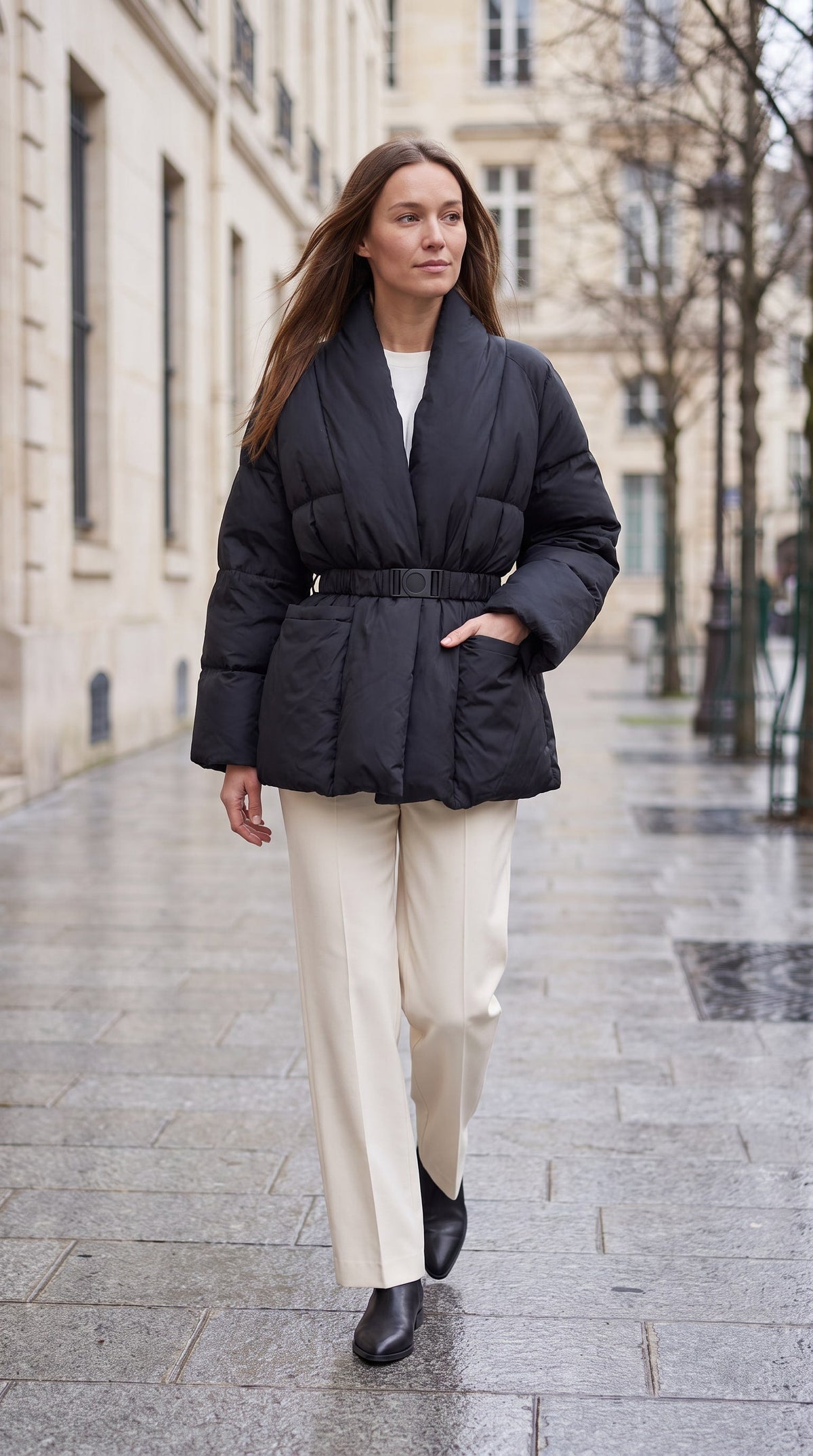 Avonlea Belted Quilted Puffer Coat - Black