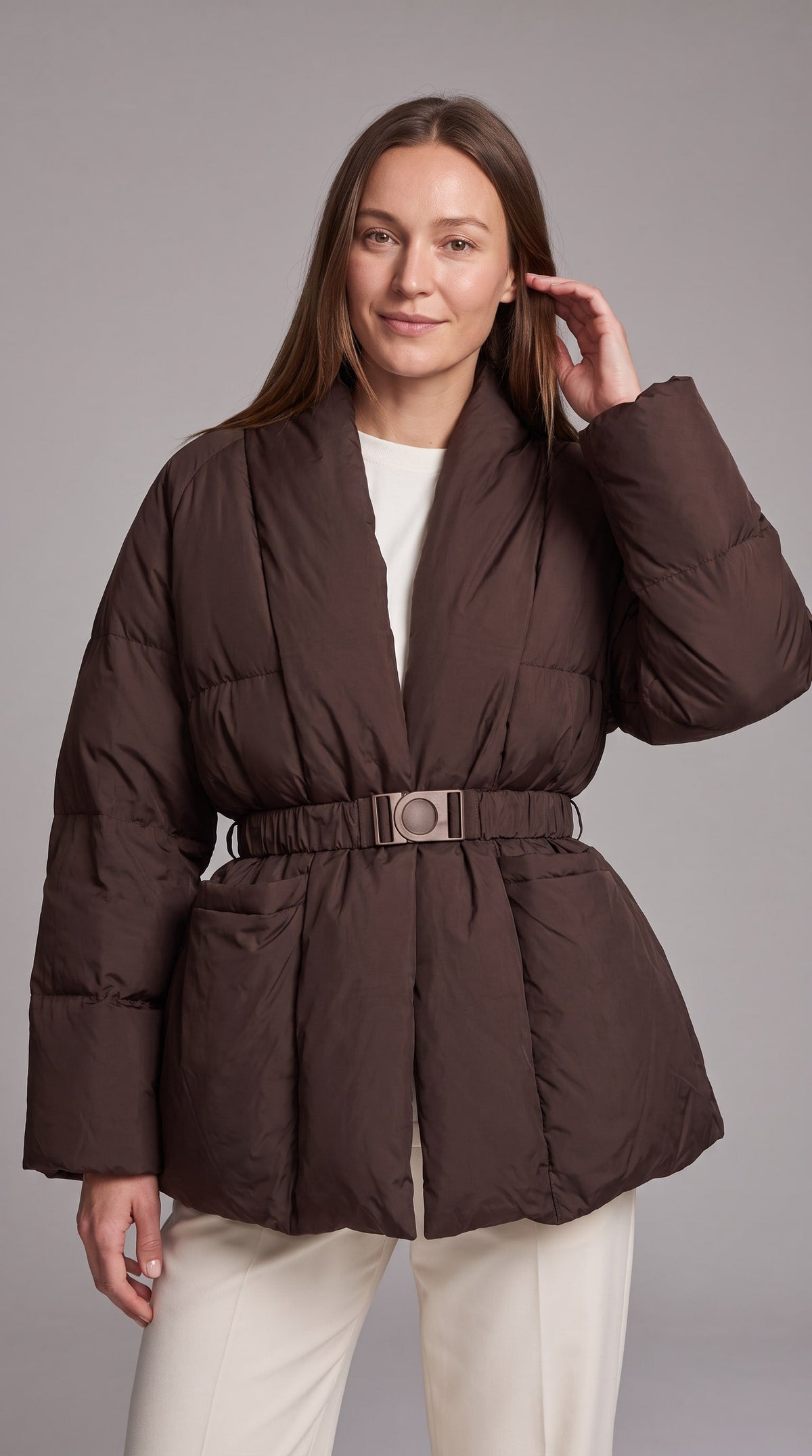 Avonlea Belted Quilted Puffer Coat - Brown