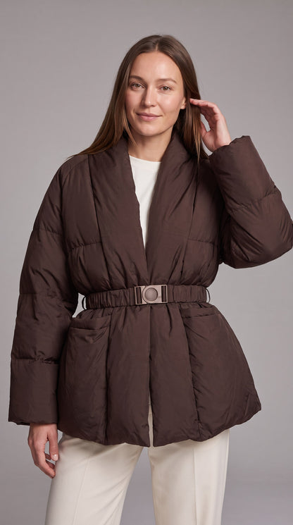 Avonlea Belted Quilted Puffer Coat - Brown