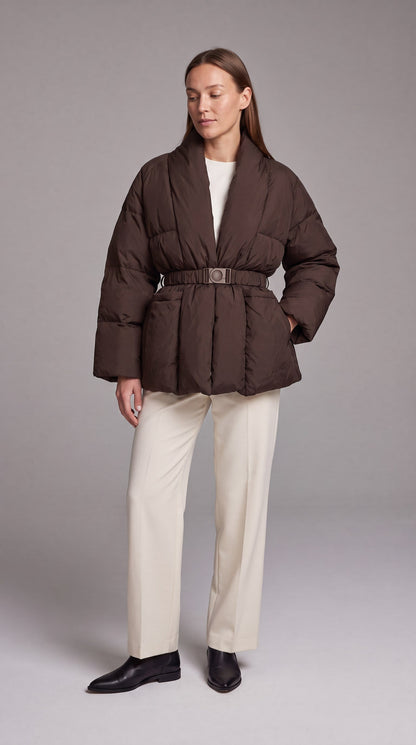 Avonlea Belted Quilted Puffer Coat - Brown