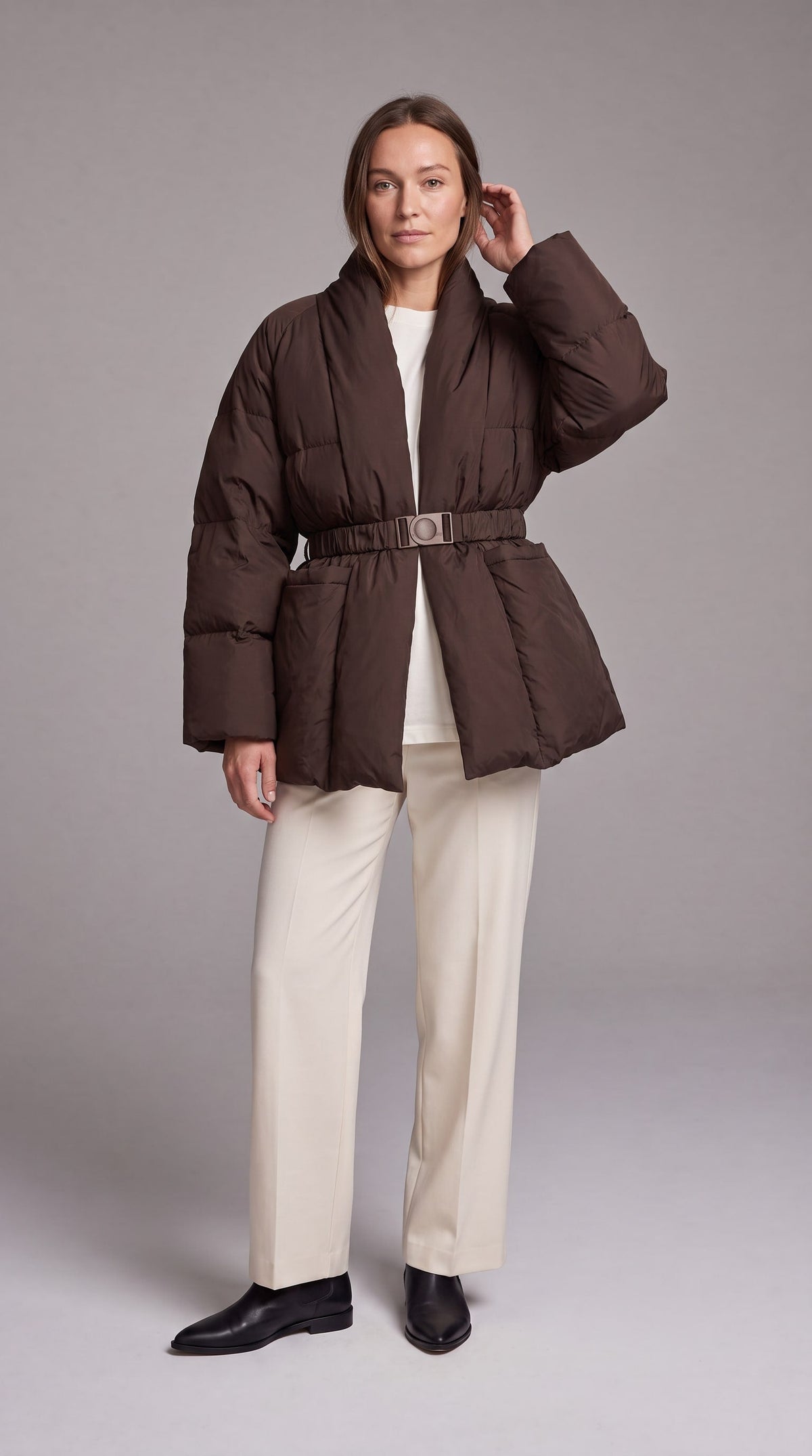 Avonlea Belted Quilted Puffer Coat - Brown