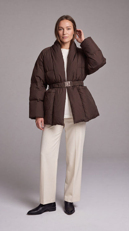 Avonlea Belted Quilted Puffer Coat - Brown