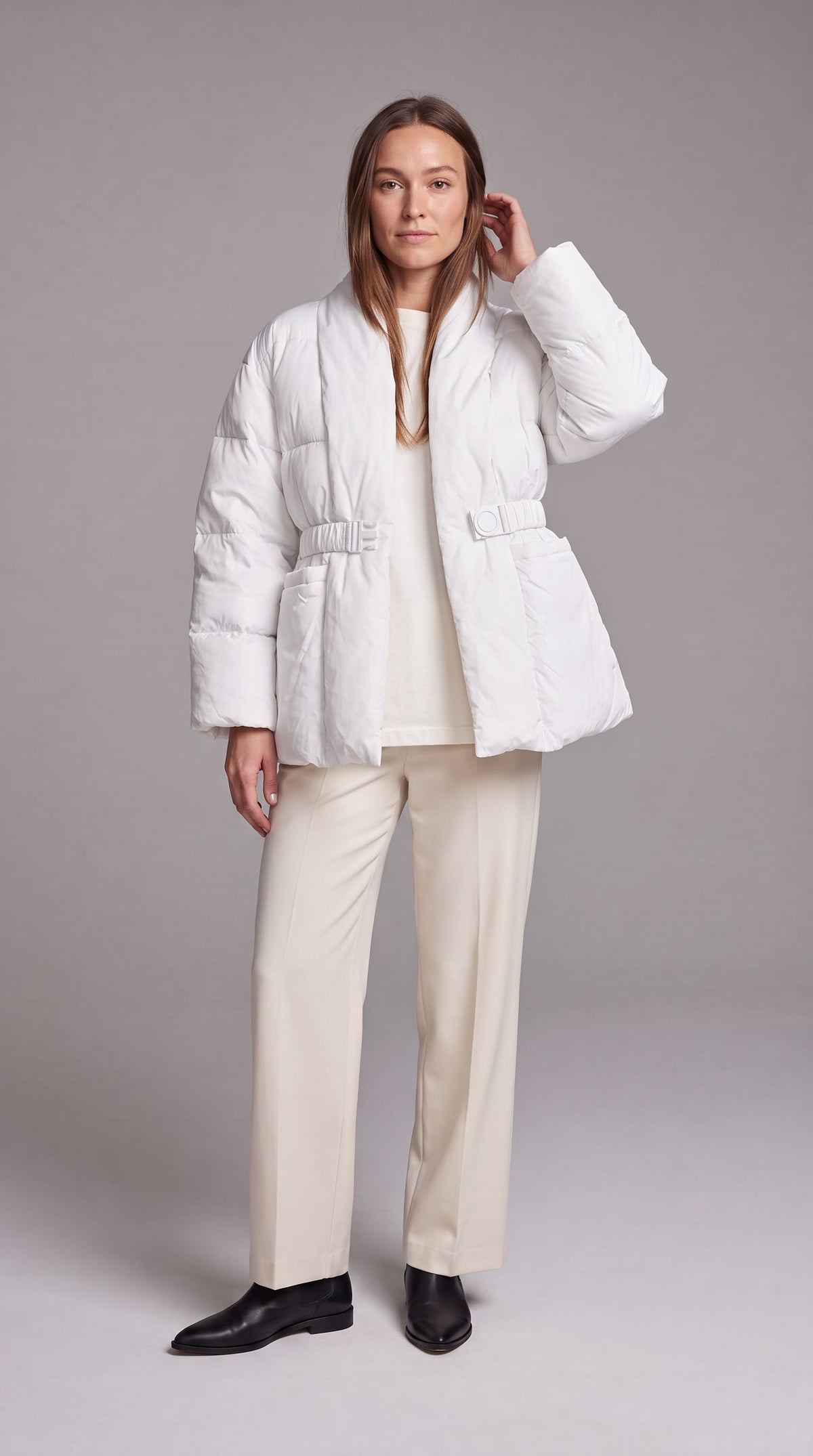 Avonlea Belted Quilted Puffer Coat - White