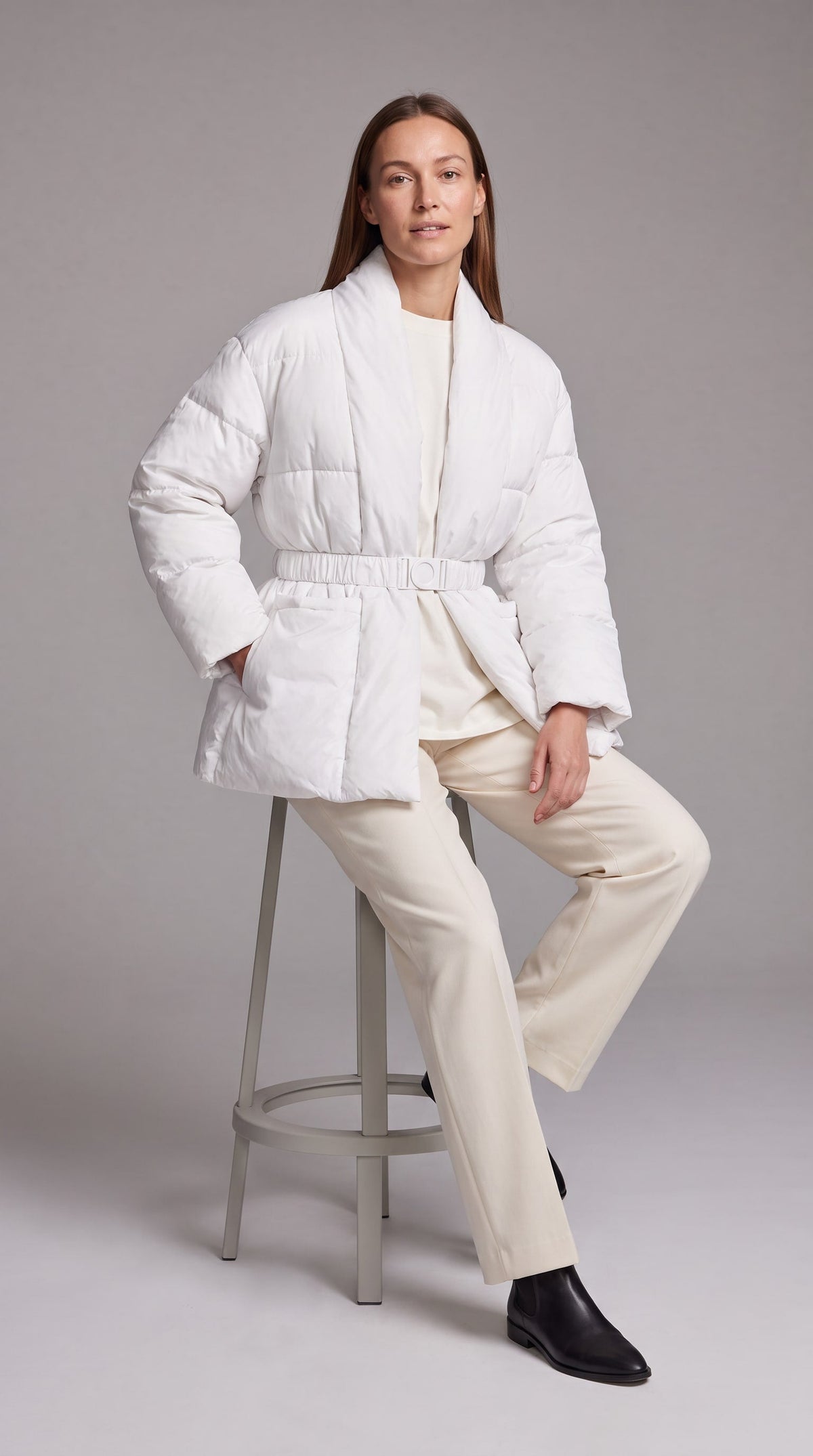 Avonlea Belted Quilted Puffer Coat - White