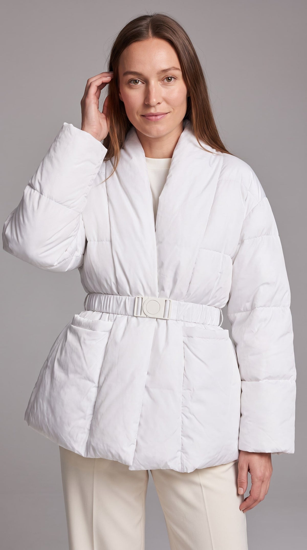 Avonlea Belted Quilted Puffer Coat - White
