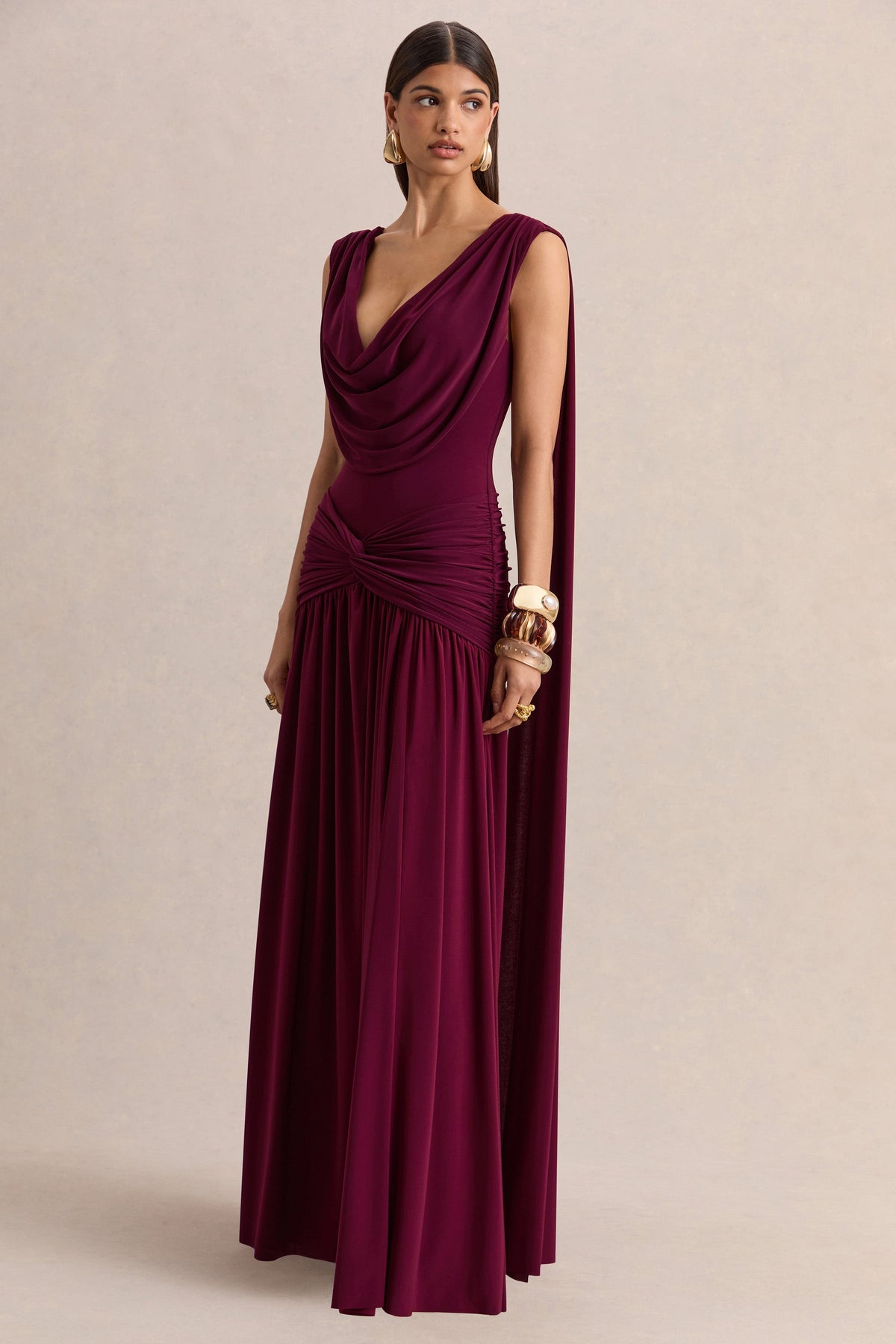 Aylin Cowl Neck Maxi Dress - Burgundy