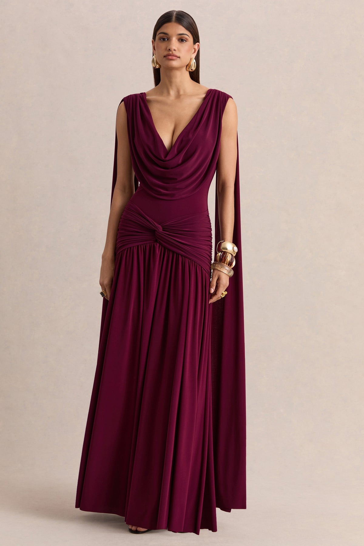 Aylin Cowl Neck Maxi Dress - Burgundy