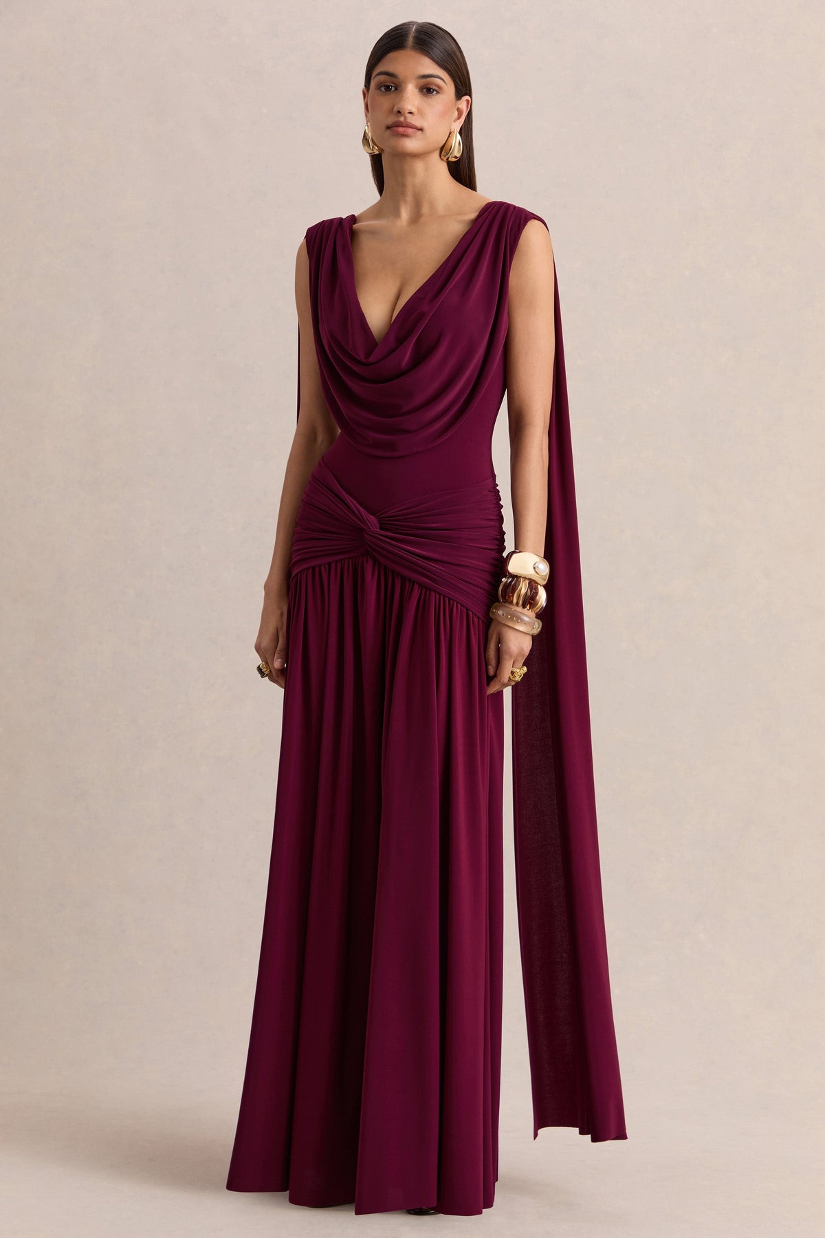 Aylin Cowl Neck Maxi Dress - Burgundy
