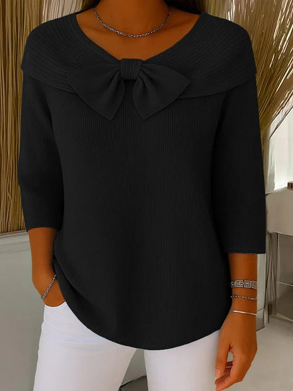 Bevin Ribbed Knit Bow Sweater - Black