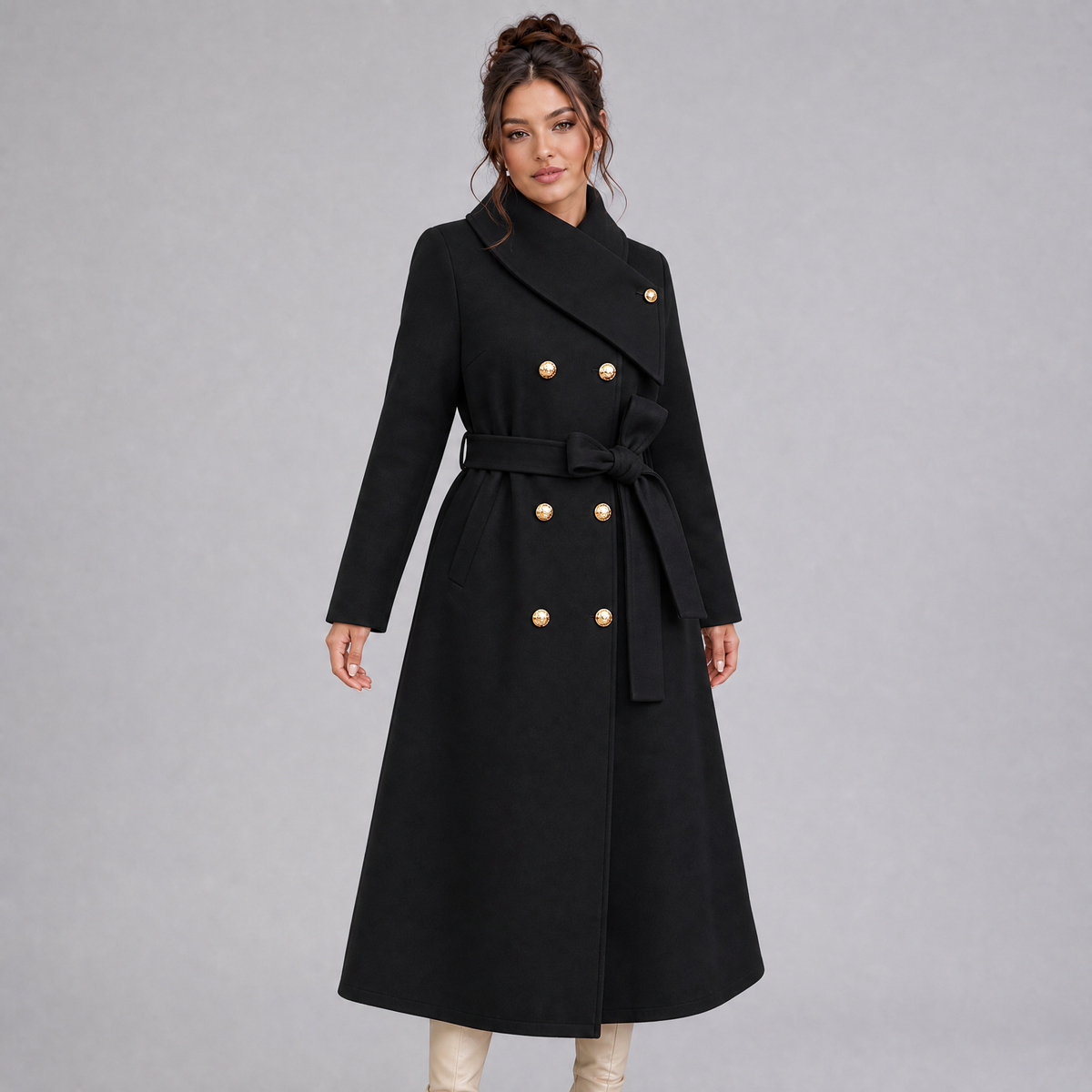 Bexley Double Breasted Belted Longline Coat - Black