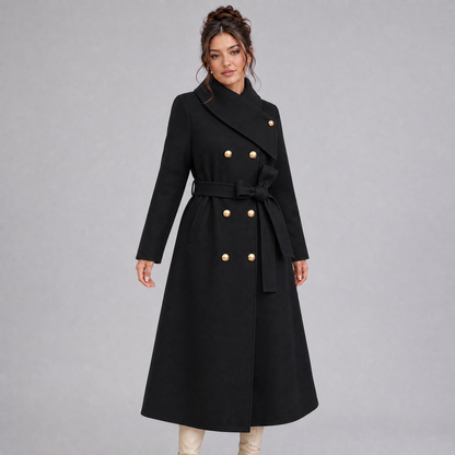 Bexley Double Breasted Belted Longline Coat - Black