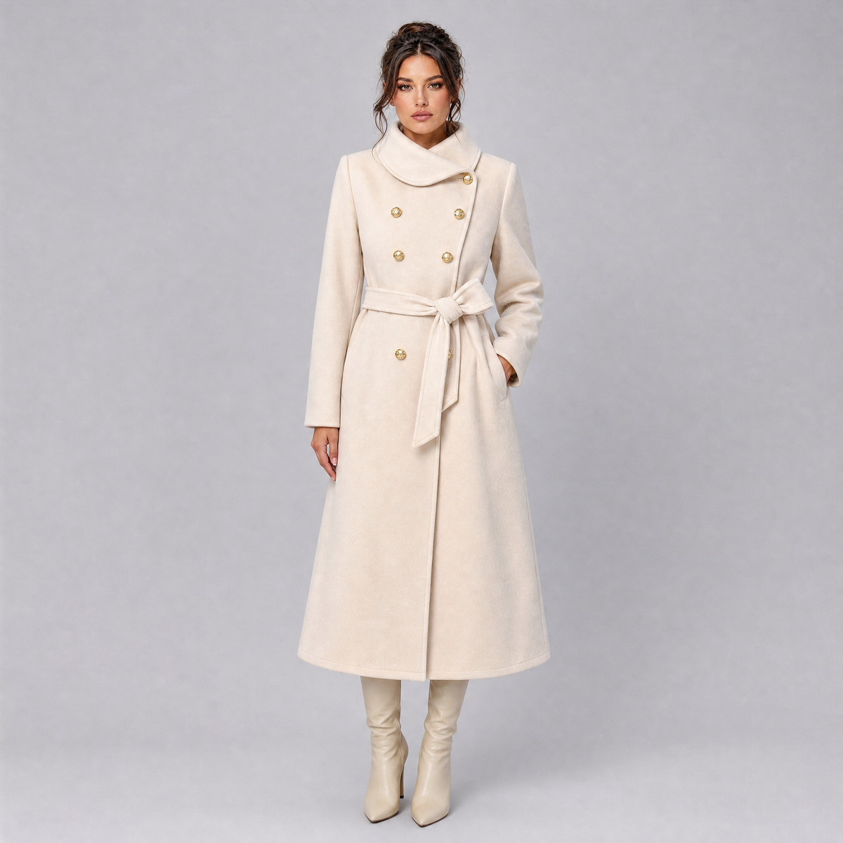 Bexley Double Breasted Belted Longline Coat - Cream