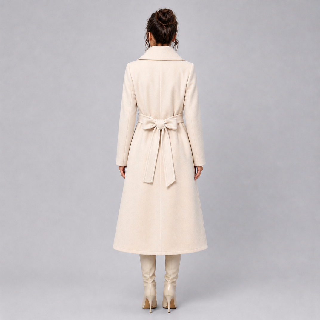 Bexley Double Breasted Belted Longline Coat - Cream