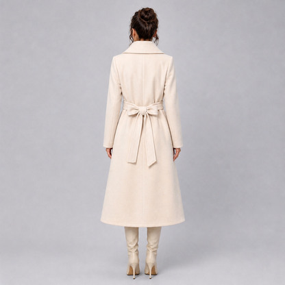 Bexley Double Breasted Belted Longline Coat - Cream
