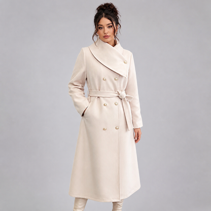 Bexley Double Breasted Belted Longline Coat - Cream
