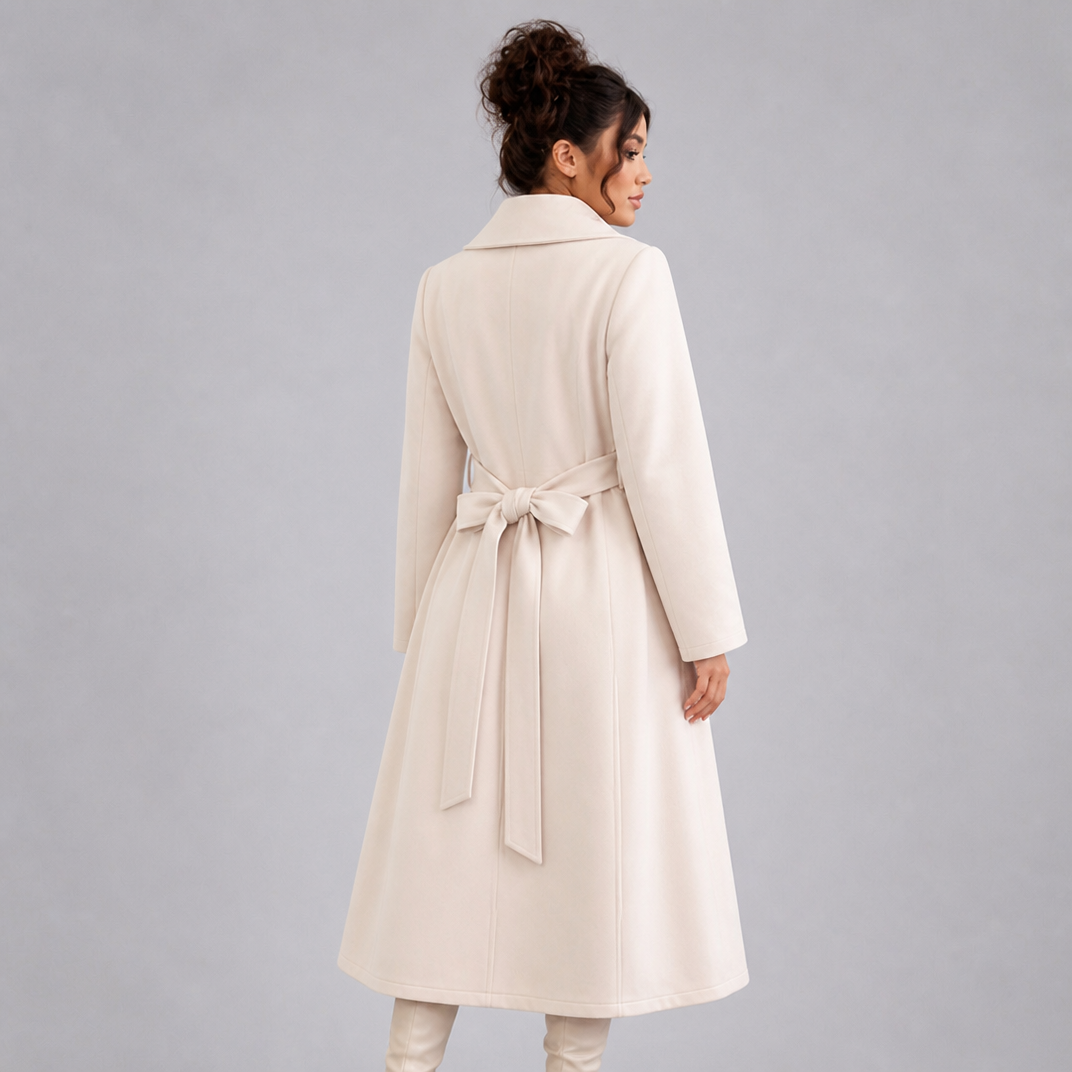 Bexley Double Breasted Belted Longline Coat - Cream