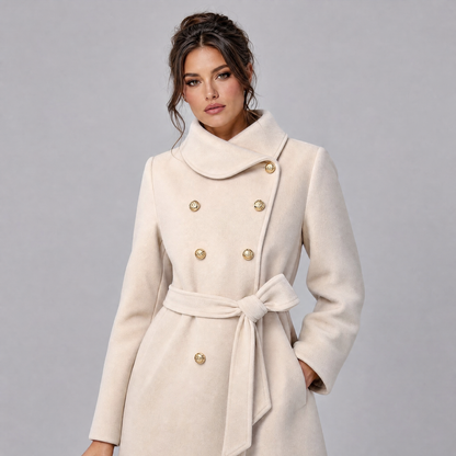 Bexley Double Breasted Belted Longline Coat - Cream