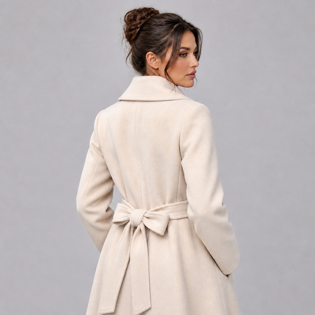 Bexley Double Breasted Belted Longline Coat - Cream