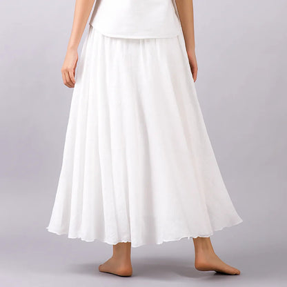White pleated maxi skirt detail showing fine pleats and hem