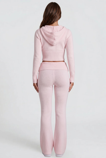 Blaire Cropped Hoodie Flare Pants Set - Pink