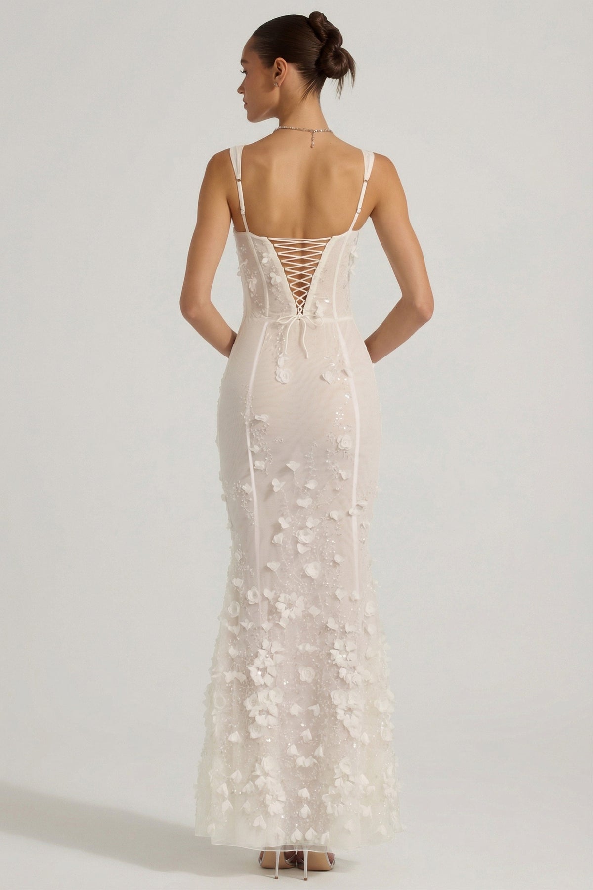 Blossom Applique Corset Gown - Ivory
