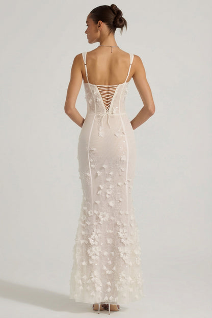 Blossom Applique Corset Gown - Ivory