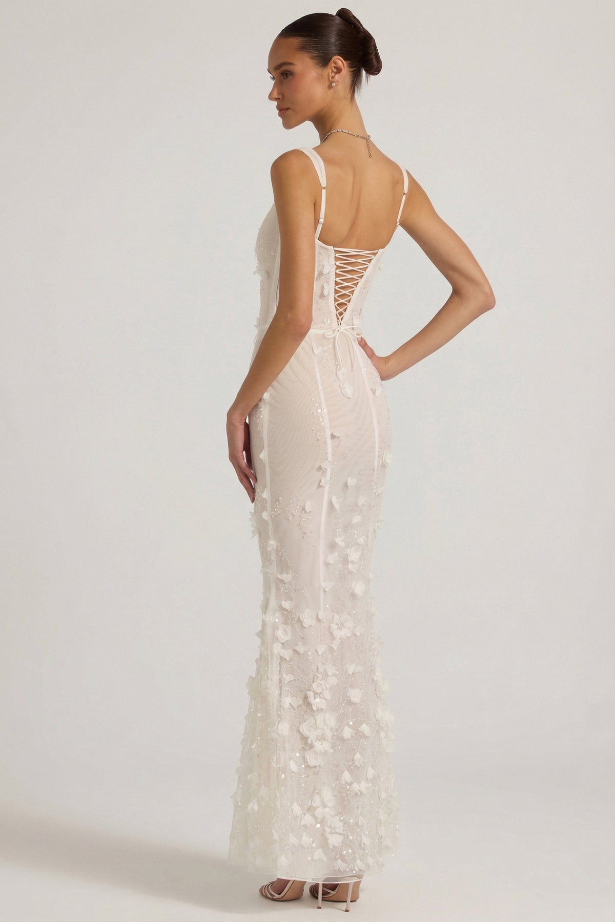 Blossom Applique Corset Gown - Ivory