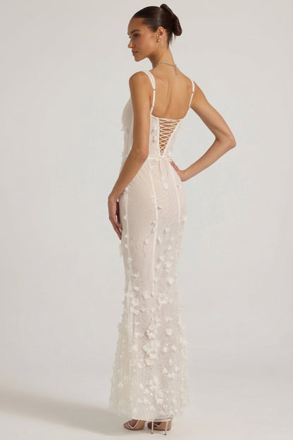 Blossom Applique Corset Gown - Ivory