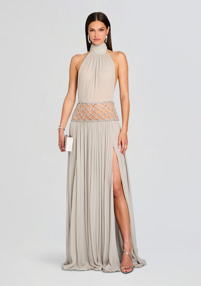 Braelyn Halter Beaded Gown - Champagne