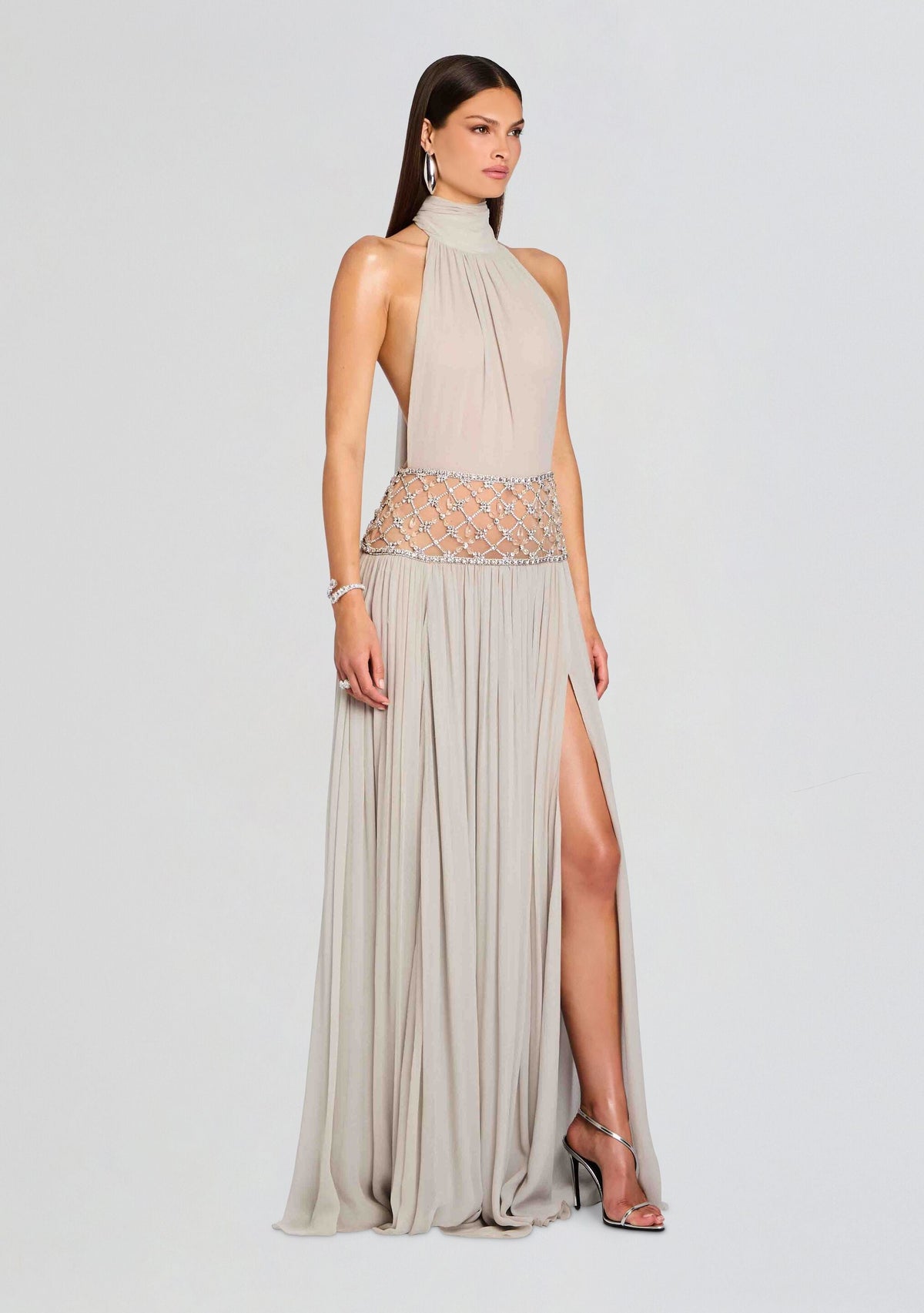 Braelyn Halter Beaded Gown - Champagne