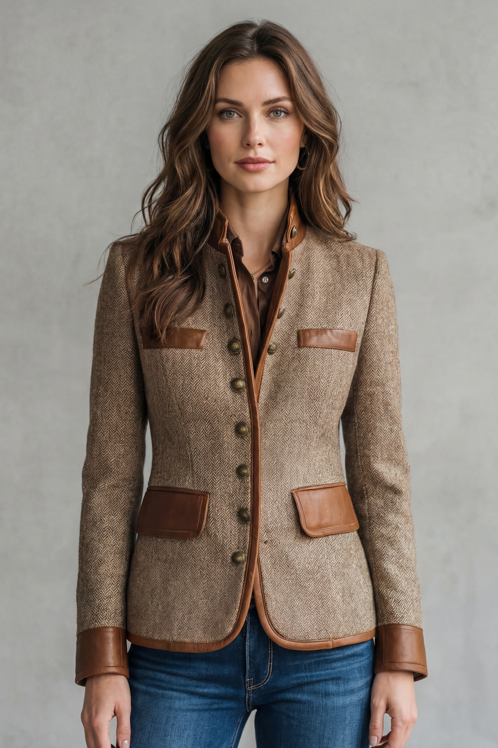Brienne Contrast Leather Trim Tailored Blazer