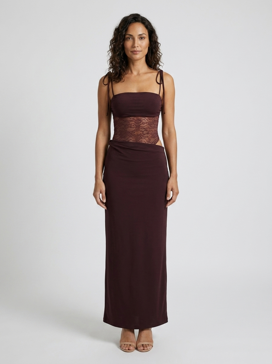 Brigitte Lace Maxi Dress - Plum Brown