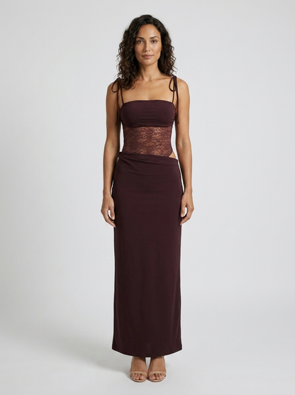 Brigitte Lace Maxi Dress - Plum Brown