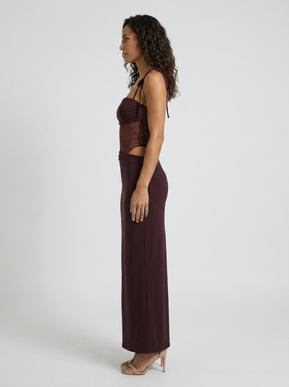 Brigitte Lace Maxi Dress - Plum Brown
