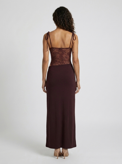 Brigitte Lace Maxi Dress - Plum Brown